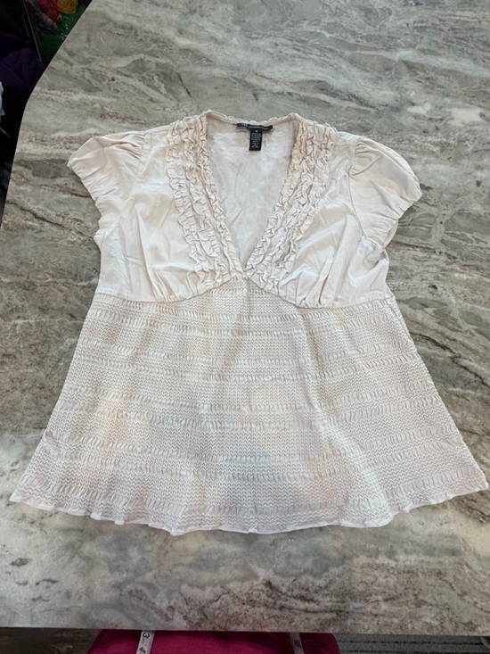 INC International Concepts Tops - INC International Concepts Ruffle Babydoll Blouse Cream Ivory Size 10